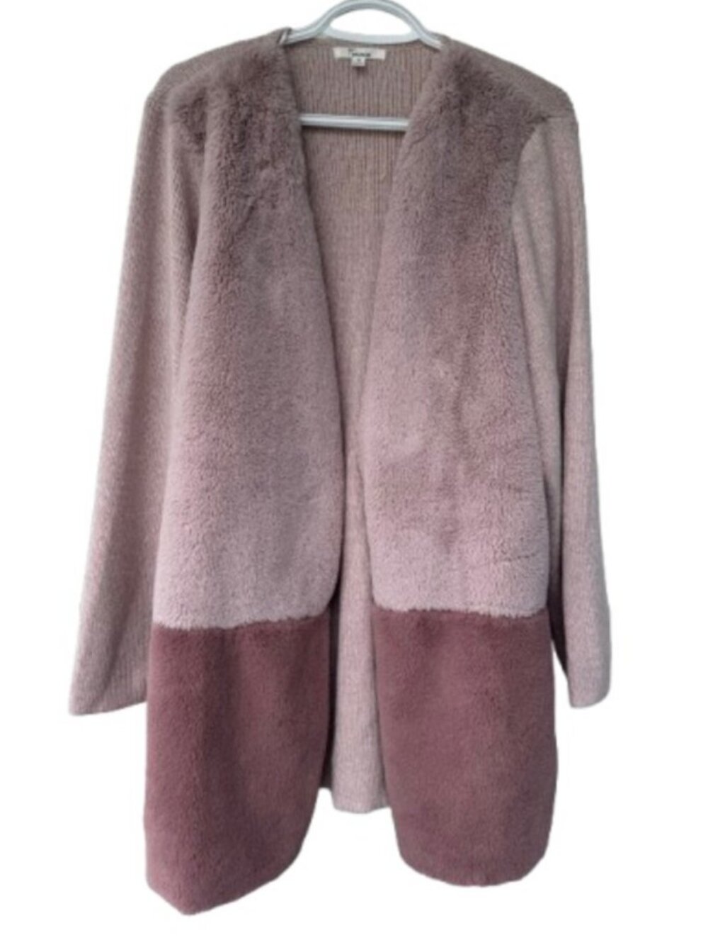 89th & Madison long open faux fur front knitted cardigan mauve women's size 1X